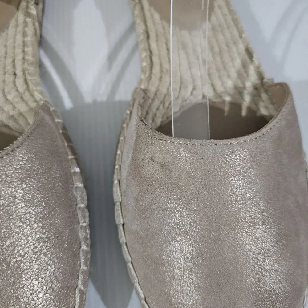 Eileen Fisher Lala Flat Espadrille Womens 10 Metallic Tan Leather Sandal